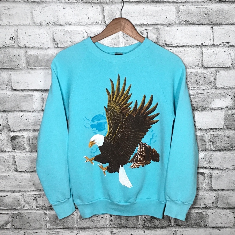 🦅 Vintage Screen Stars Eagle Aztec Crewneck Sweatshirt Turquoise Medium
